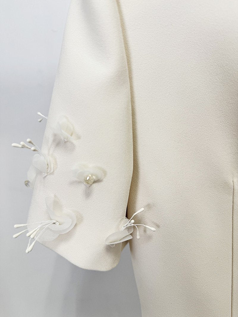 Fashion Ivory Floral Embellished Mini Dress H7153