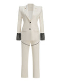 Ivory Fringe Sleeve Tuxedo Suit H7107