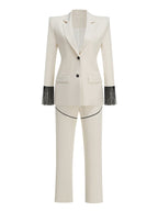 Ivory Fringe Sleeve Tuxedo Suit H7107