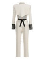 Ivory Fringe Sleeve Tuxedo Suit H7107