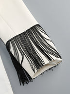 Ivory Fringe Sleeve Tuxedo Suit H7107
