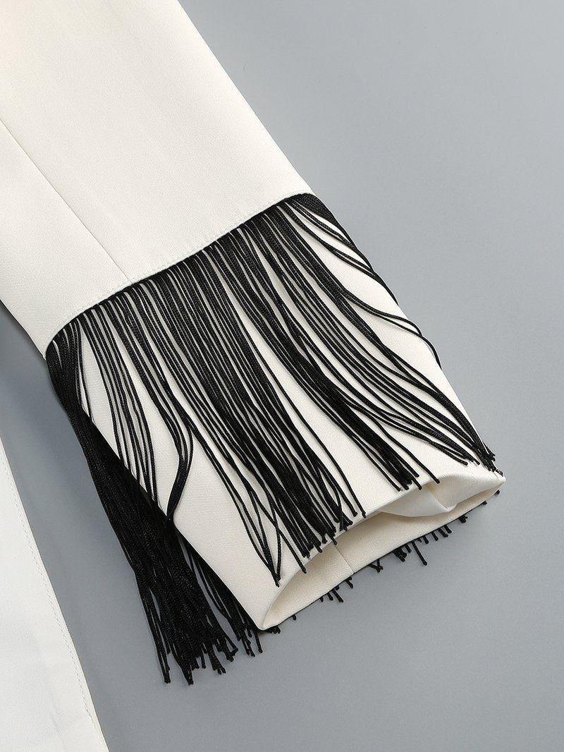 Ivory Fringe Sleeve Tuxedo Suit H7107