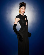 Keyhole Cutout Black Velvet Gown H6444