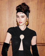 Keyhole Cutout Black Velvet Gown H6444