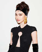 Keyhole Cutout Black Velvet Gown H6444