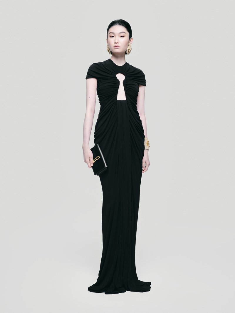 Keyhole Cutout Black Velvet Gown H6444