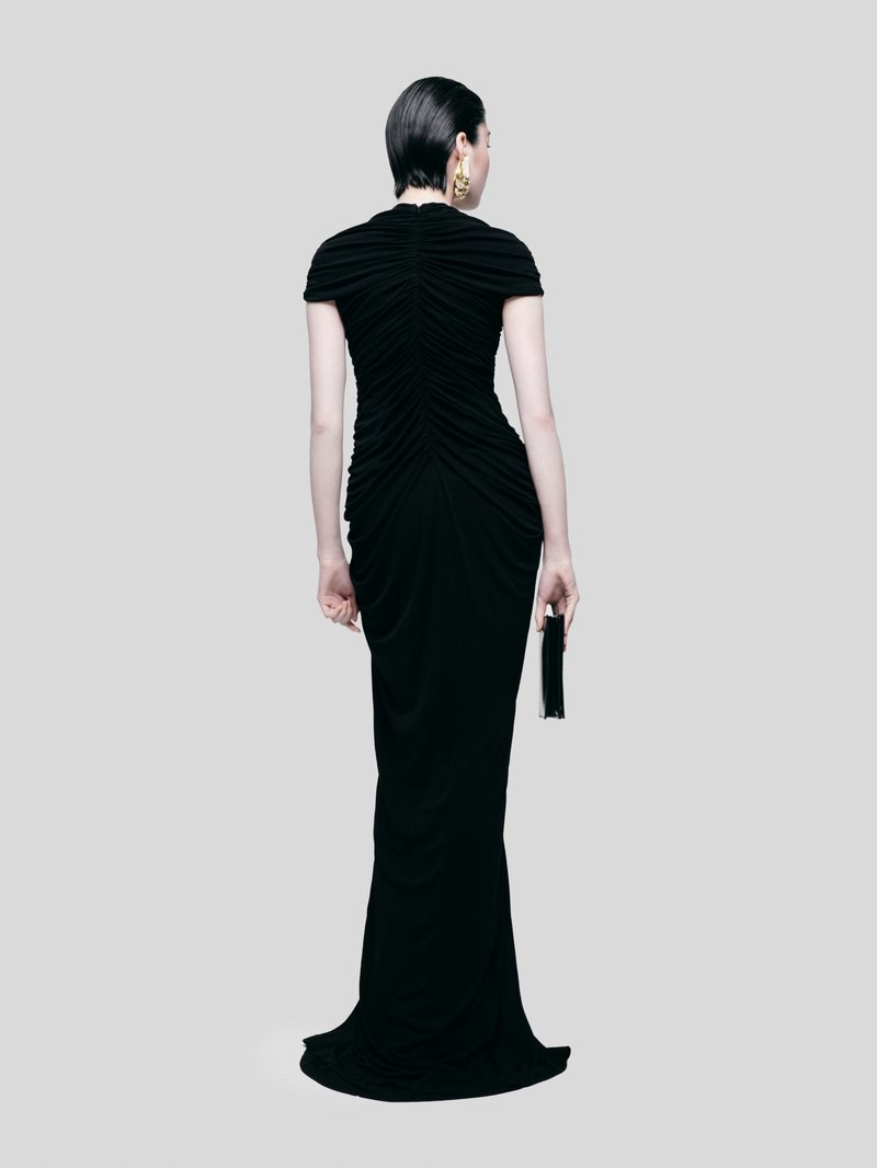 Keyhole Cutout Black Velvet Gown H6444
