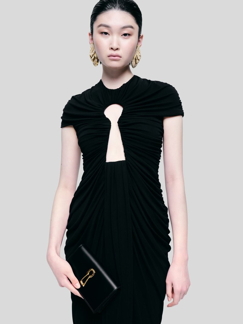Keyhole Cutout Black Velvet Gown H6444