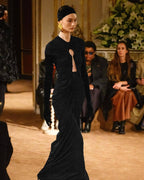 Keyhole Cutout Black Velvet Gown H6444