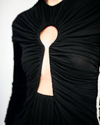 Keyhole Cutout Black Velvet Gown H6444