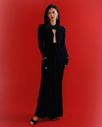 Keyhole Cutout Black Velvet Gown H6444