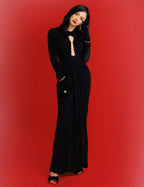 Keyhole Cutout Black Velvet Gown H6444