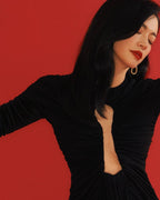 Keyhole Cutout Black Velvet Gown H6444