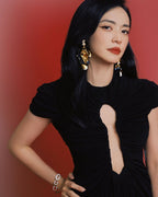 Keyhole Cutout Black Velvet Gown H6444