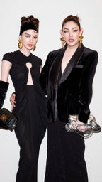 Keyhole Cutout Black Velvet Gown H6444