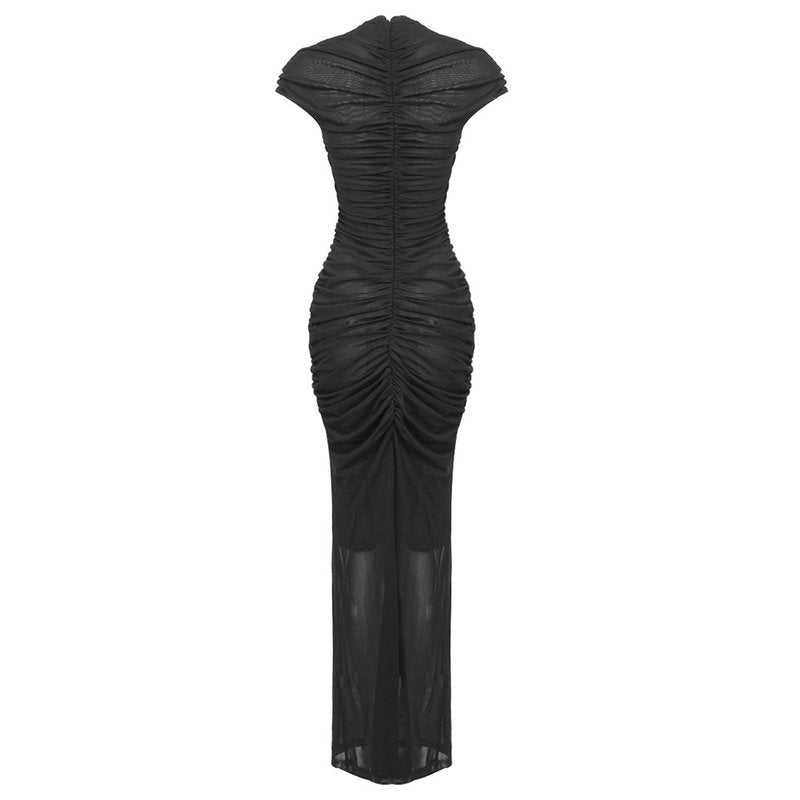 Keyhole Cutout Black Velvet Gown H6444