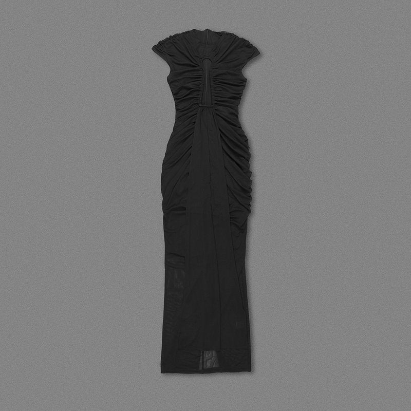 Keyhole Cutout Black Velvet Gown H6444