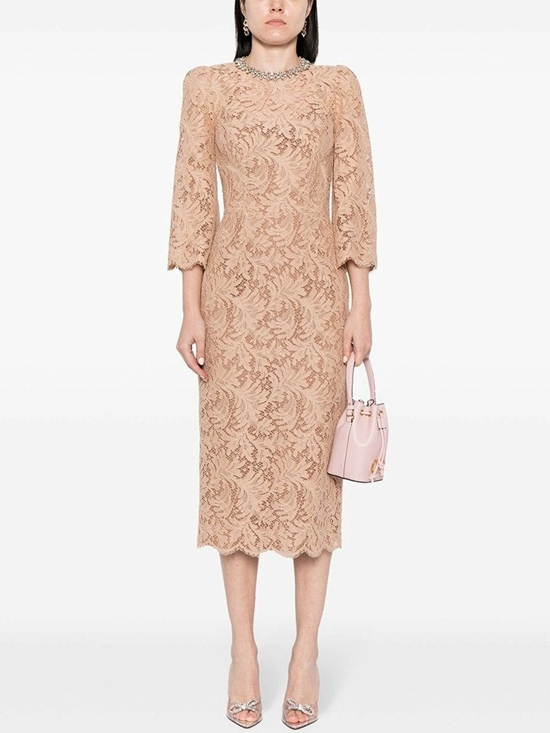 Lace Bell Sleeve Midi Dress H6631
