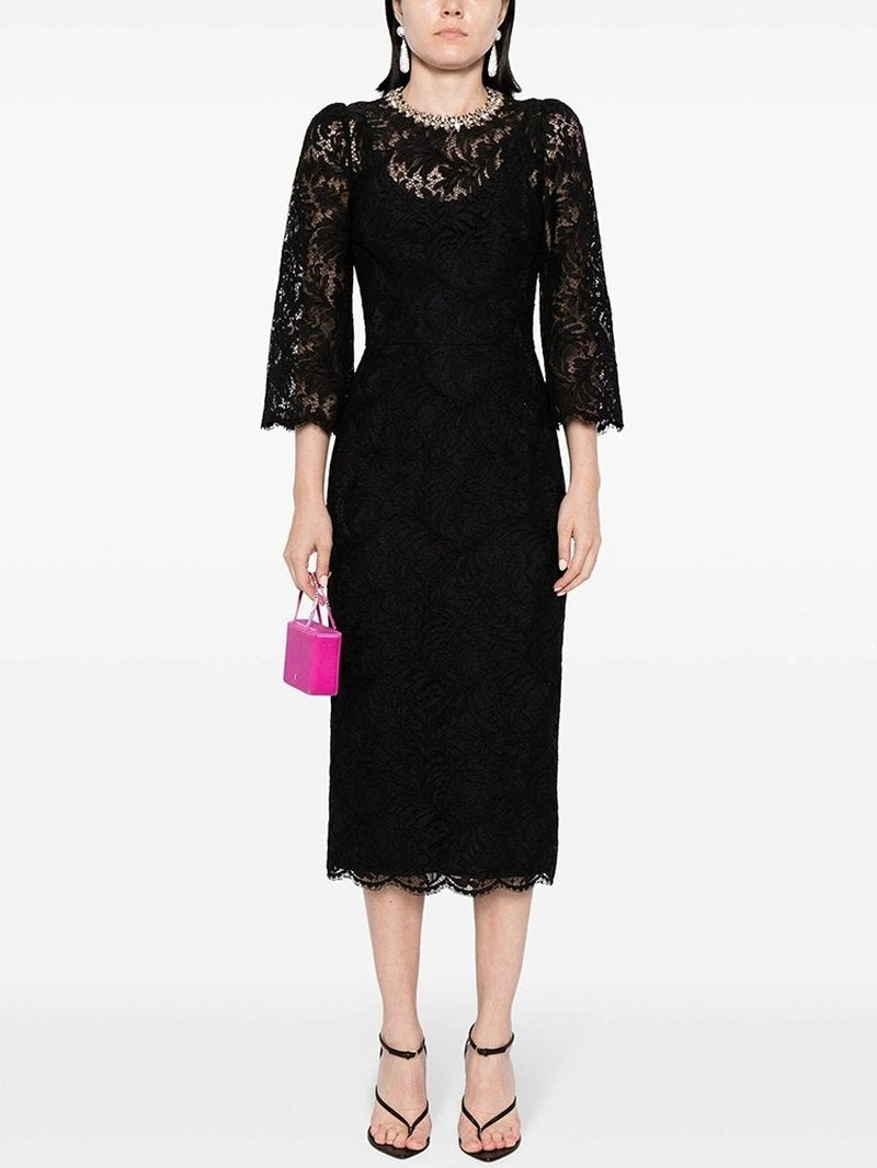 Lace Bell Sleeve Midi Dress H6631