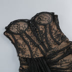 Lace Bustier Corset Sheer Drape Cocktail Mini Dress D2604