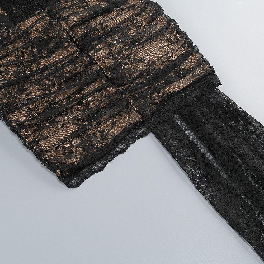Lace Bustier Corset Sheer Drape Cocktail Mini Dress D2604