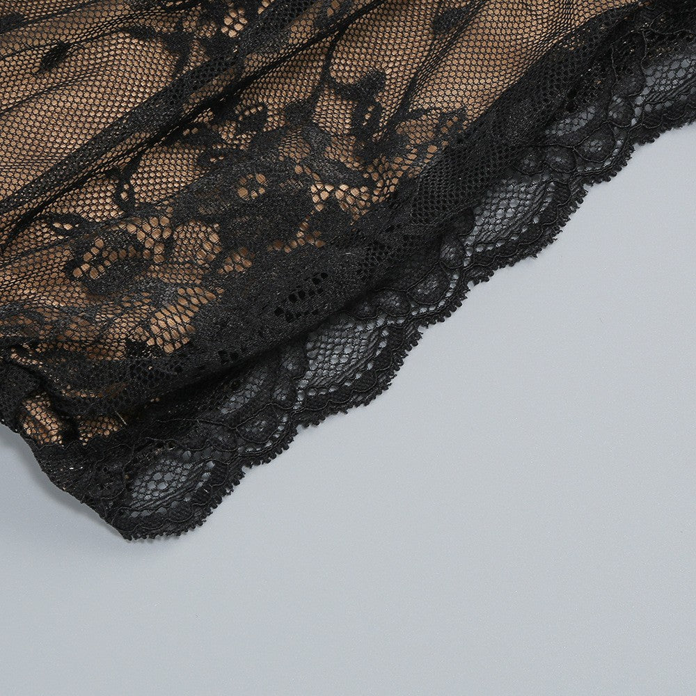 Lace Bustier Corset Sheer Drape Cocktail Mini Dress D2604