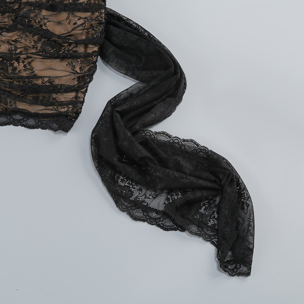Lace Bustier Corset Sheer Drape Cocktail Mini Dress D2604