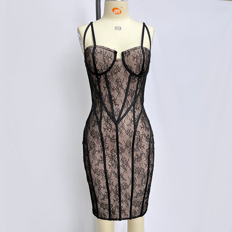 Lace Corset Midi Bandage Dress H6064