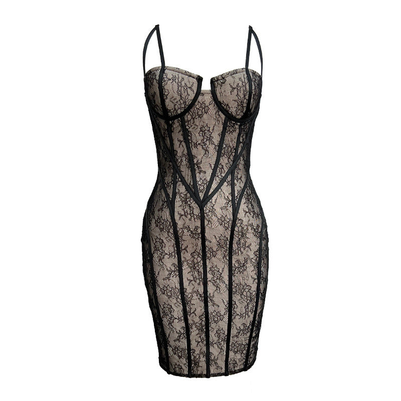 Lace Corset Midi Bandage Dress H6064
