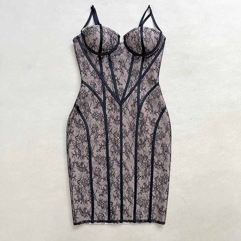 Lace Corset Midi Bandage Dress H6064