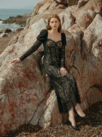 Lace Corset Midi Dress with Puff Sleeves H7063