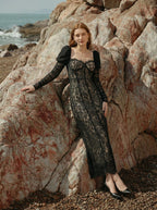 Lace Corset Midi Dress with Puff Sleeves H7063