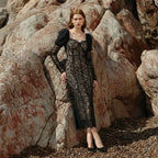 Lace Corset Midi Dress with Puff Sleeves H7063