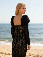 Lace Corset Midi Dress with Puff Sleeves H7063