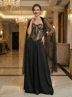 Lace Corset Sheer Cape Gown H7121