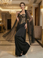 Lace Corset Sheer Cape Gown H7121