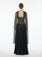 Lace Corset Sheer Cape Gown H7121