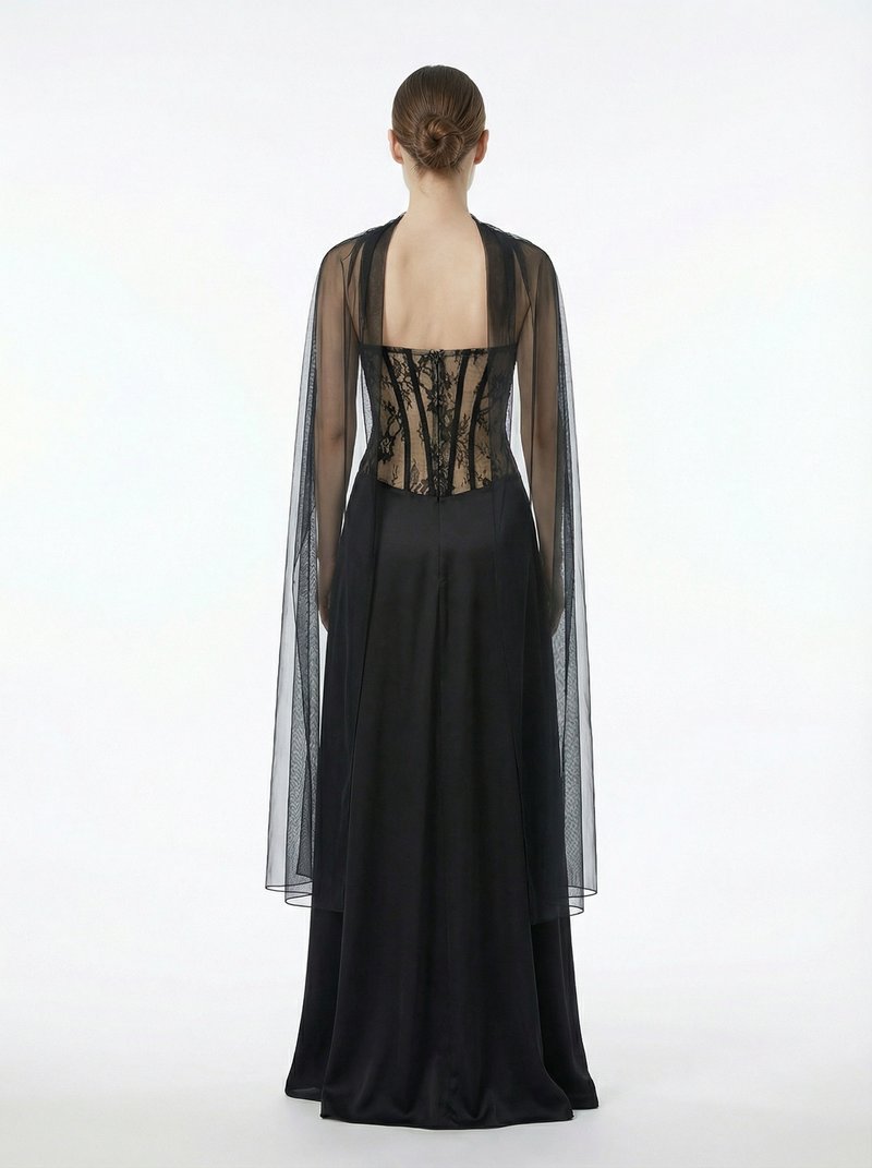 Lace Corset Sheer Cape Gown H7121
