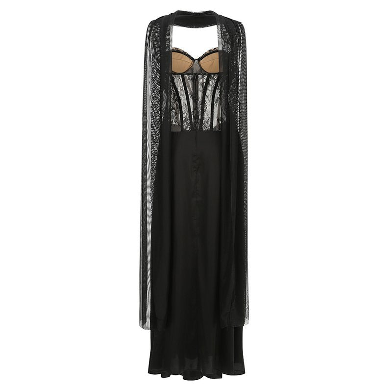 Lace Corset Sheer Cape Gown H7121