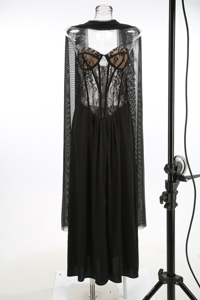 Lace Corset Sheer Cape Gown H7121