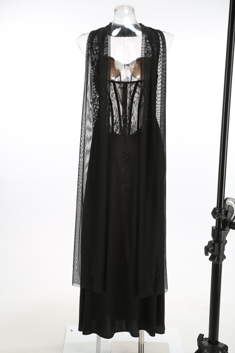 Lace Corset Sheer Cape Gown H7121