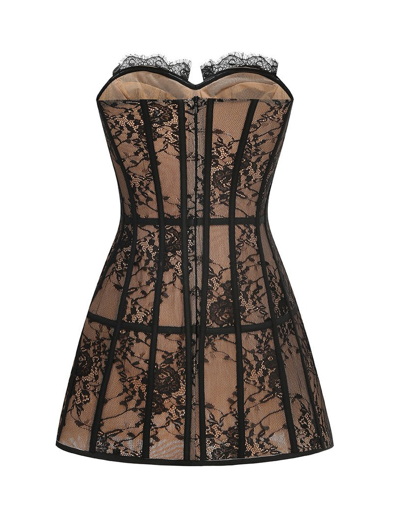 Lace Corset Strapless Mini Dress H7145