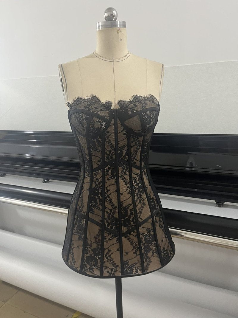 Lace Corset Strapless Mini Dress H7145