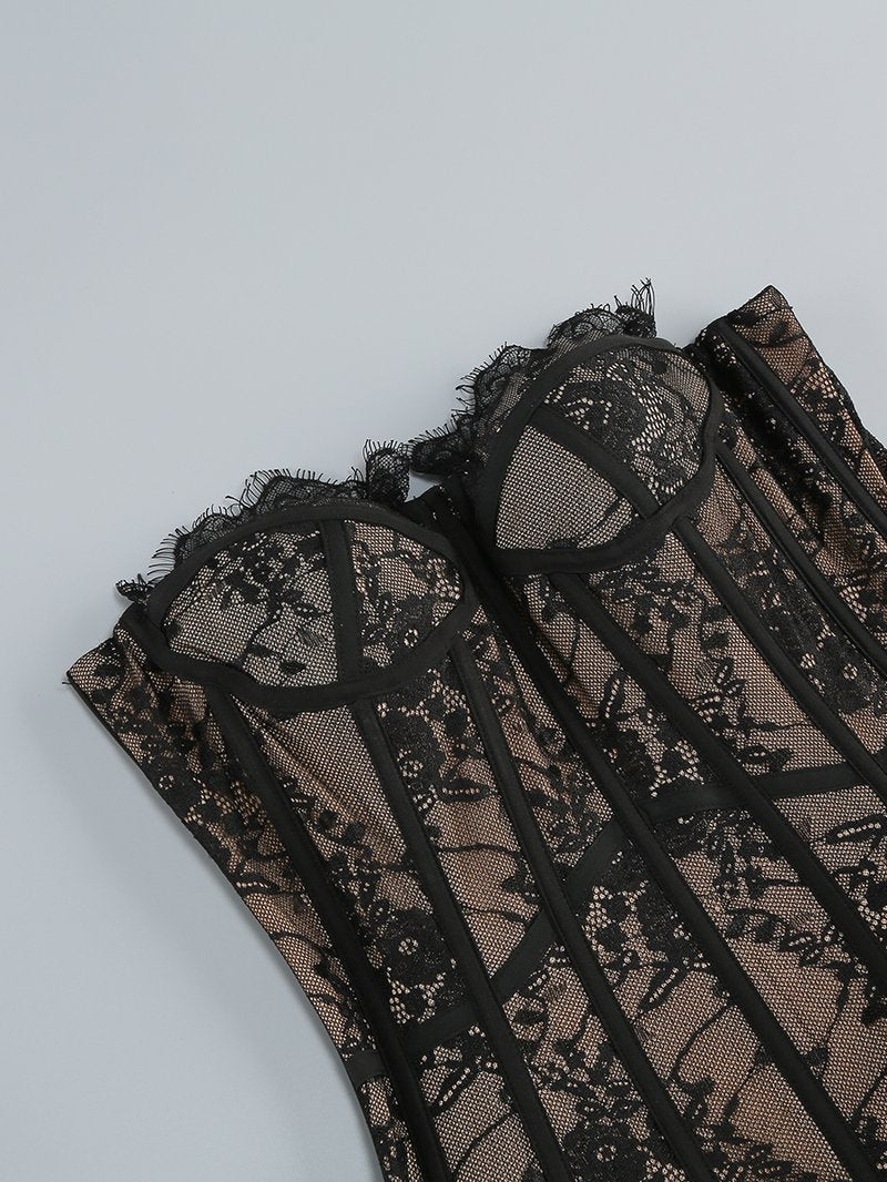 Lace Corset Strapless Mini Dress H7145