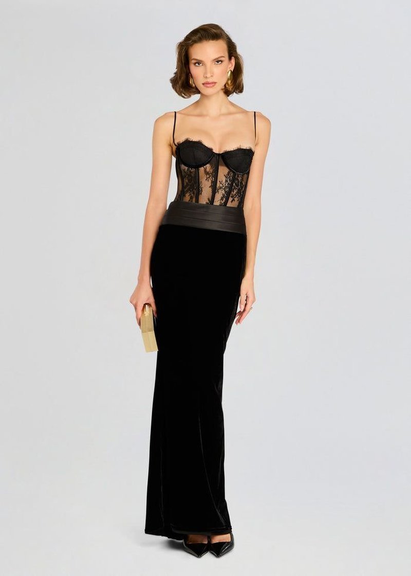 Lace Corset Velvet Maxi Dress H6853