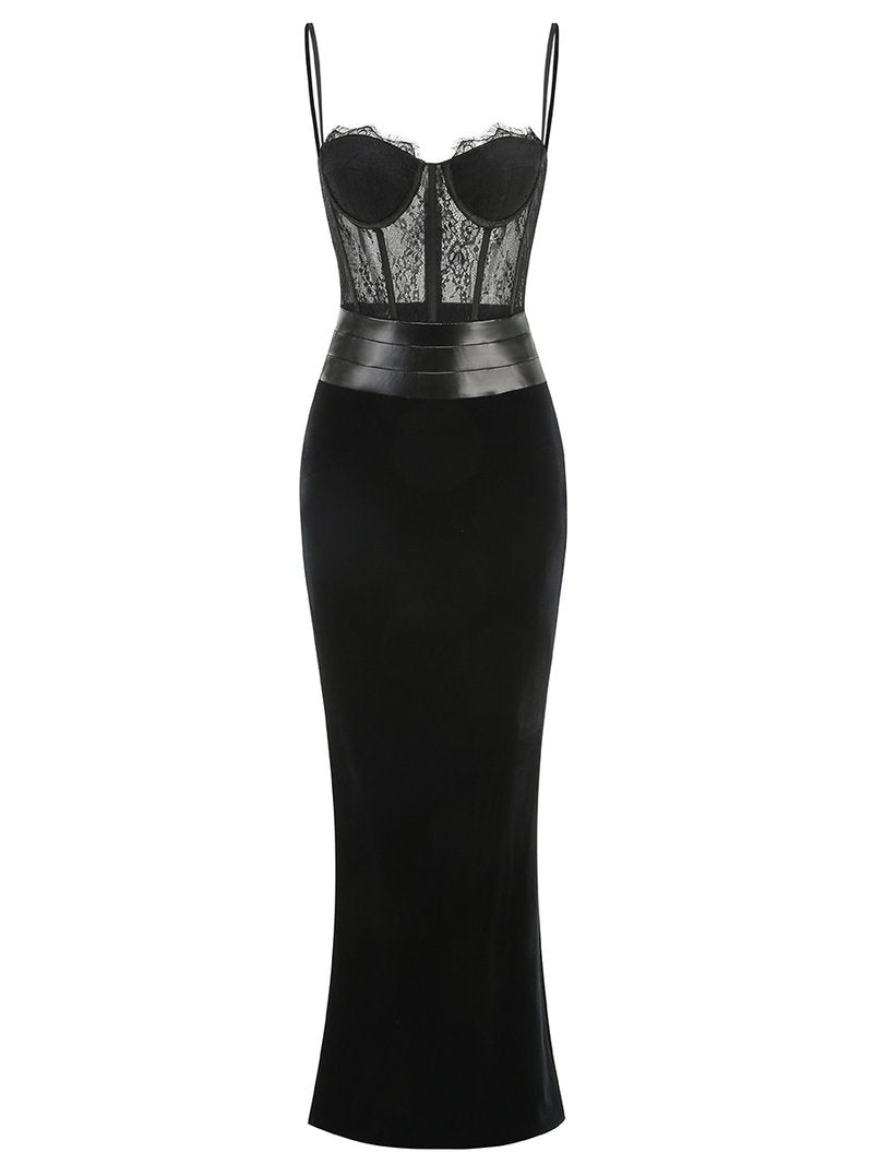 Lace Corset Velvet Maxi Dress H6853