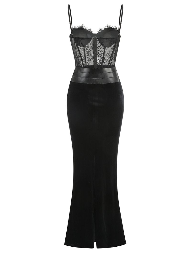 Lace Corset Velvet Maxi Dress H6853