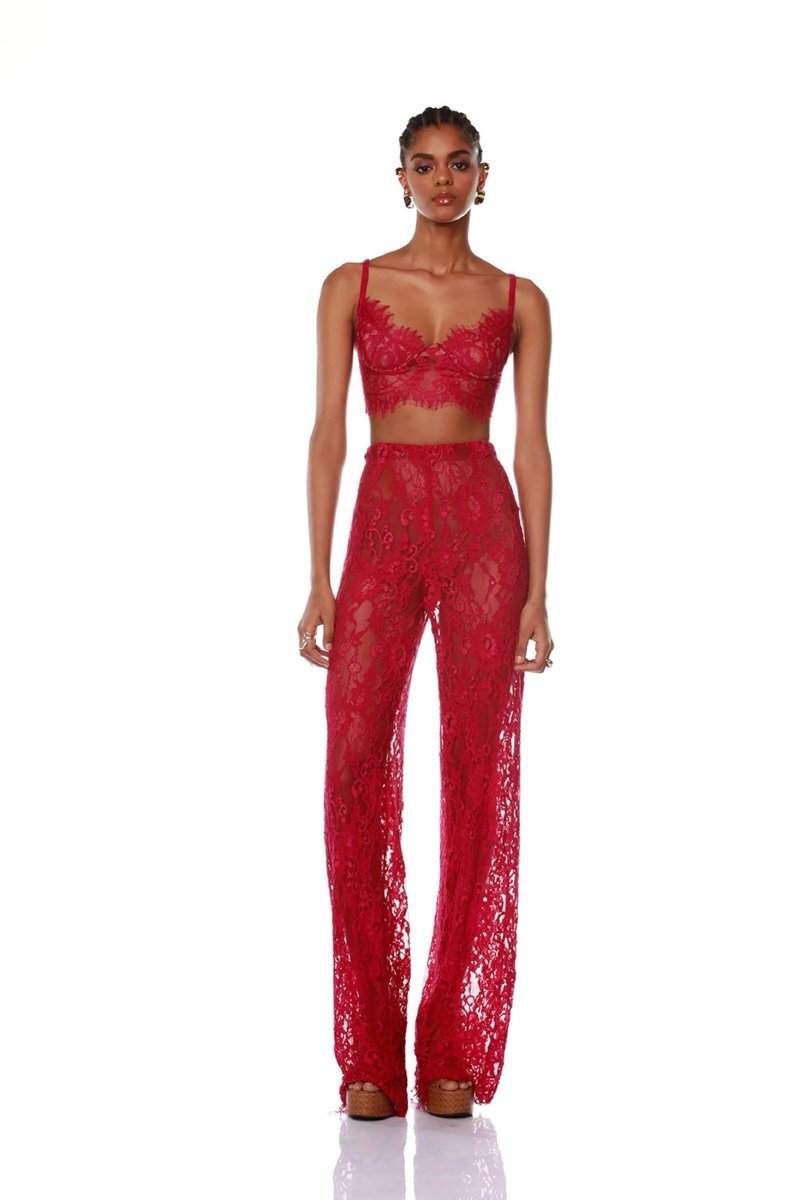 Lace Crop Top & Wide Leg Pants Set H6173