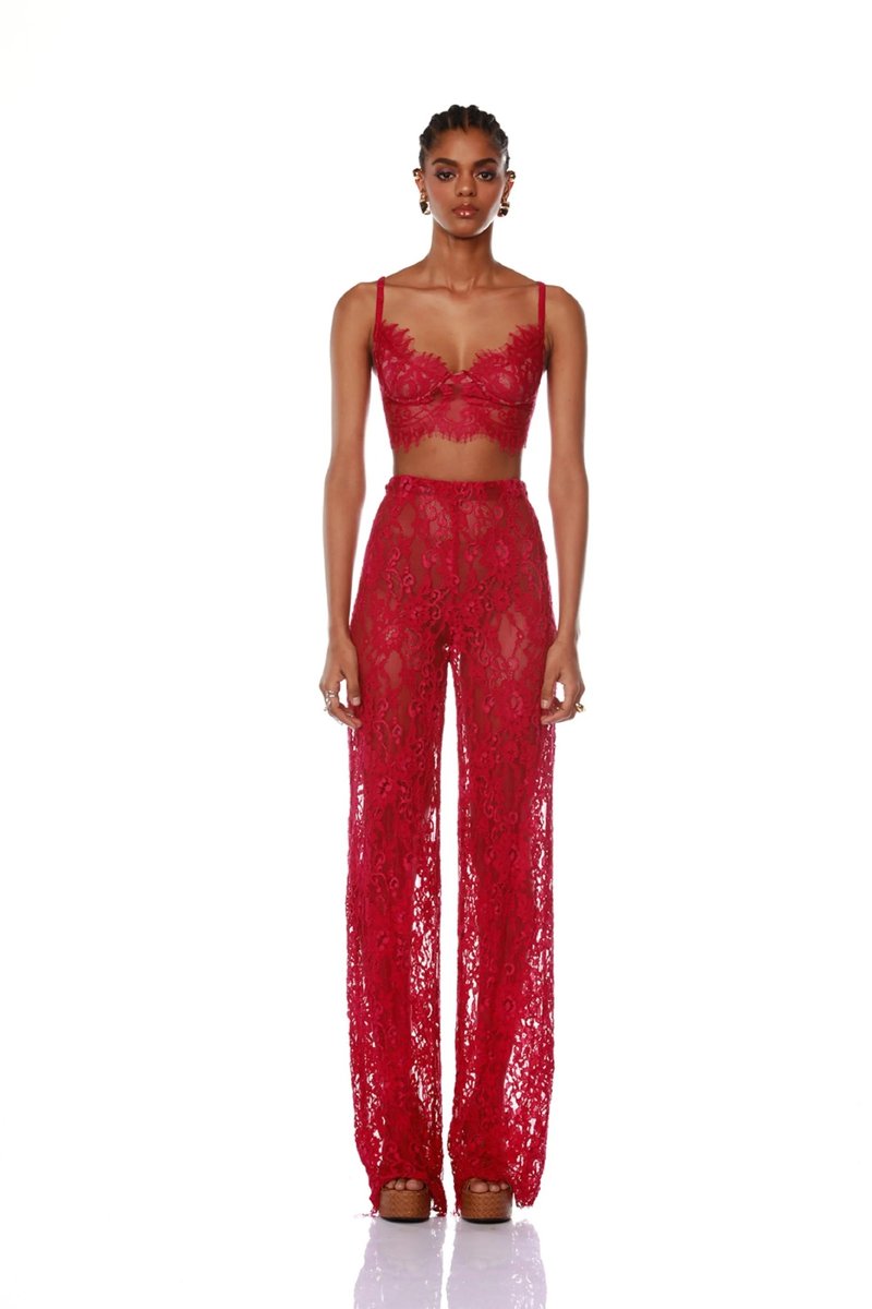 Lace Crop Top & Wide Leg Pants Set H6173