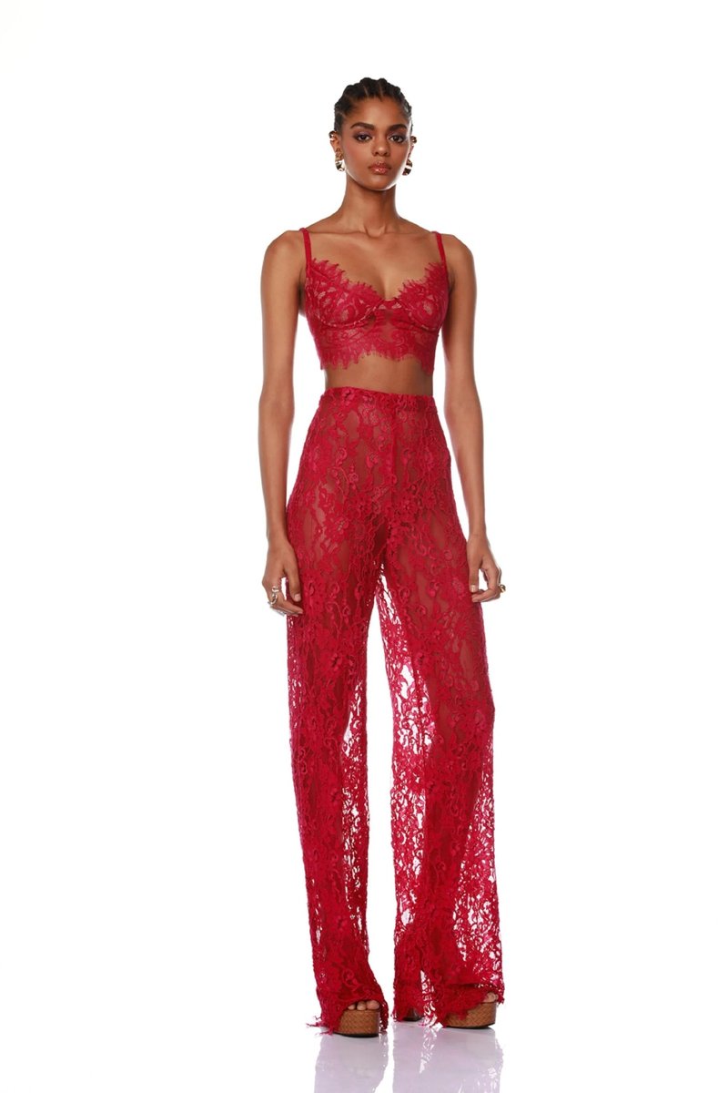 Lace Crop Top & Wide Leg Pants Set H6173